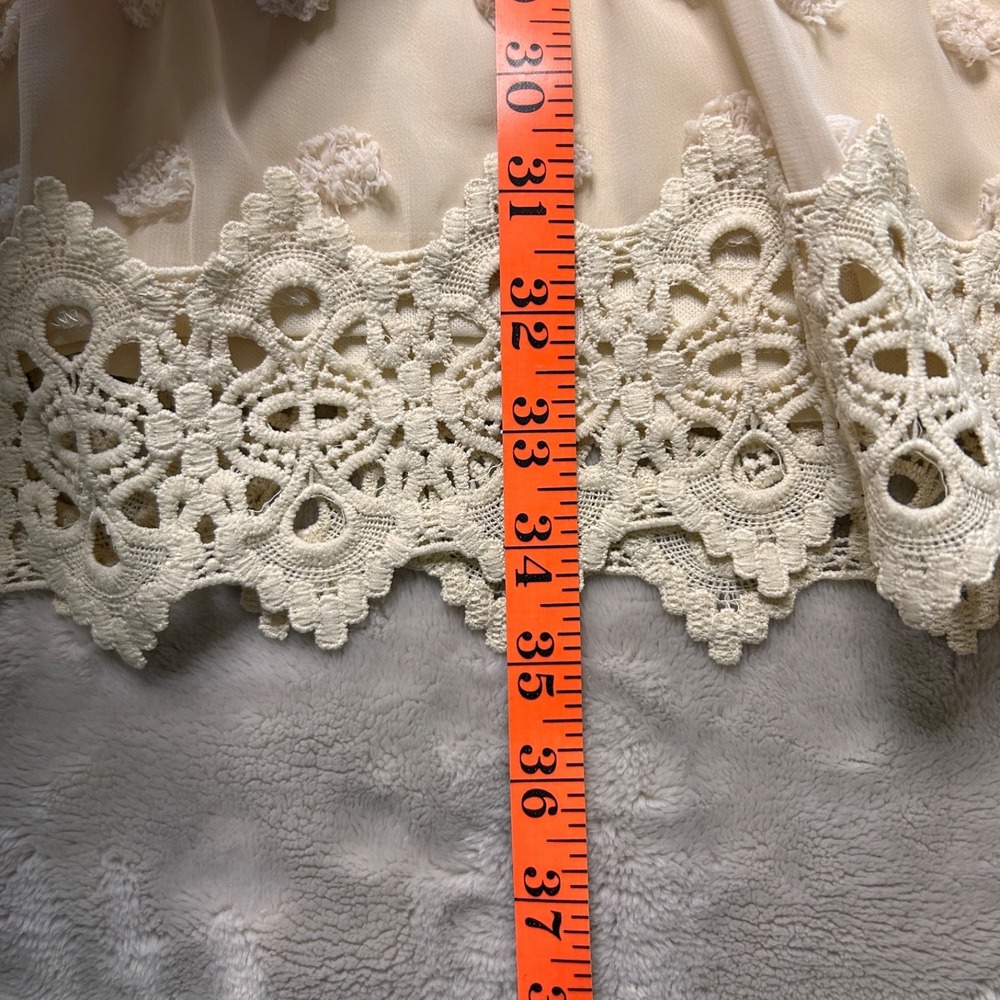 Lulus Lust or Love Dress Size‎ M Cream Embroidered Crochet Lace Sheer Mini Boho - Picture 10 of 12